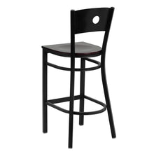 Load image into Gallery viewer, Black Circle Back Metal Restaurant Barstool - Mahogany Wood Seat
