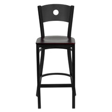 Load image into Gallery viewer, Black Circle Back Metal Restaurant Barstool - Mahogany Wood Seat
