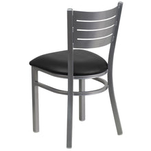 Load image into Gallery viewer, Silver Slat Back Metal Restaurant Chair - Black Vinyl Seat
