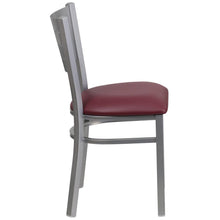 Load image into Gallery viewer, Silver Slat Back Metal Restaurant Chair - Burgundy Vinyl Seat
