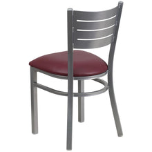 Load image into Gallery viewer, Silver Slat Back Metal Restaurant Chair - Burgundy Vinyl Seat

