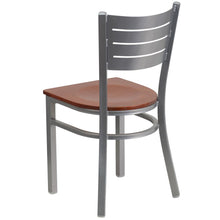 Load image into Gallery viewer, Silver Slat Back Metal Restaurant Chair - Cherry Wood Seat
