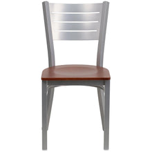 Load image into Gallery viewer, Silver Slat Back Metal Restaurant Chair - Cherry Wood Seat
