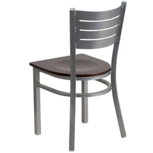 Load image into Gallery viewer, Silver Slat Back Metal Restaurant Chair - Walnut Wood Seat
