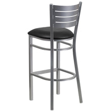 Load image into Gallery viewer, Silver Slat Back Metal Restaurant Barstool - Black Vinyl Seat
