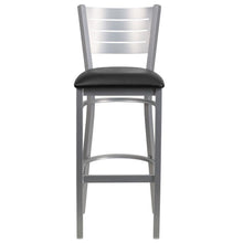 Load image into Gallery viewer, Silver Slat Back Metal Restaurant Barstool - Black Vinyl Seat
