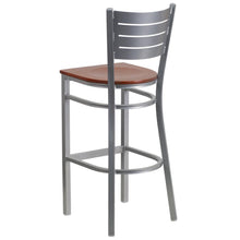 Load image into Gallery viewer, Silver Slat Back Metal Restaurant Barstool - Cherry Wood Seat
