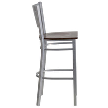Load image into Gallery viewer, Silver Slat Back Metal Restaurant Barstool - Walnut Wood Seat
