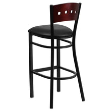Load image into Gallery viewer, Black 4 Back Metal Restaurant Barstool - Mahogany Wood Back, Black Vinyl Seat

