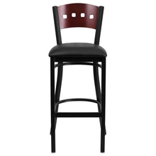 Load image into Gallery viewer, Black 4 Back Metal Restaurant Barstool - Mahogany Wood Back, Black Vinyl Seat
