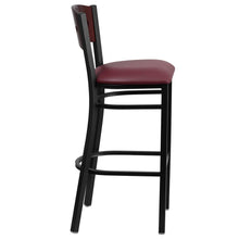 Load image into Gallery viewer, Black 4 Back Metal Restaurant Barstool - Mahogany Wood Back, Burgundy Vinyl Seat
