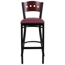 Load image into Gallery viewer, Black 4 Back Metal Restaurant Barstool - Mahogany Wood Back, Burgundy Vinyl Seat
