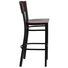 Load image into Gallery viewer, Black 4 Square Back Metal Restaurant Barstool - Mahogany Wood Back &amp; Seat
