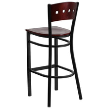 Load image into Gallery viewer, Black 4 Square Back Metal Restaurant Barstool - Mahogany Wood Back &amp; Seat
