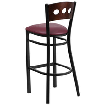 Load image into Gallery viewer, Black 3 Circle Back Metal Restaurant Barstool - Walnut Wood Back
