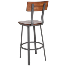 Load image into Gallery viewer, Rustic Walnut Restaurant Barstool &amp; Back and Gray Powder Coat Frame
