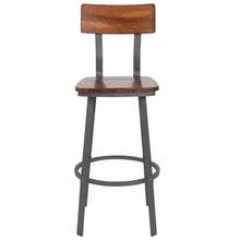 Load image into Gallery viewer, Rustic Walnut Restaurant Barstool &amp; Back and Gray Powder Coat Frame
