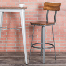 Load image into Gallery viewer, Rustic Walnut Restaurant Barstool &amp; Back and Gray Powder Coat Frame
