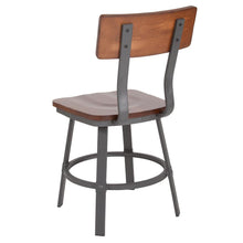 Load image into Gallery viewer, Rustic Walnut Restaurant Chair with Wood Seat &amp; Back and Gray Powder Coat Frame
