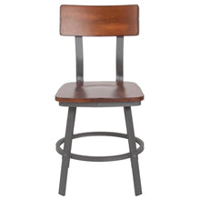 Load image into Gallery viewer, Rustic Walnut Restaurant Chair with Wood Seat &amp; Back and Gray Powder Coat Frame
