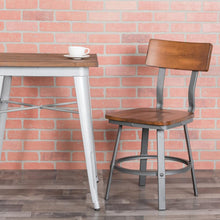 Load image into Gallery viewer, Rustic Walnut Restaurant Chair with Wood Seat &amp; Back and Gray Powder Coat Frame
