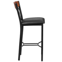 Load image into Gallery viewer, Vertical Back Black Metal and Cherry Wood Restaurant Barstool
