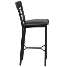 Load image into Gallery viewer, Vertical Back Black Metal and Walnut Wood Restaurant Barstool
