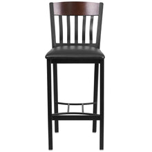 Load image into Gallery viewer, Vertical Back Black Metal and Walnut Wood Restaurant Barstool
