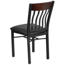 Load image into Gallery viewer, Vertical Back Black Metal and Walnut Wood Restaurant Chair with Black Vinyl Seat
