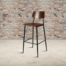 Load image into Gallery viewer, Industrial Barstool with Gunmetal Steel Frame and Rustic Wood Seat
