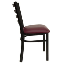 Load image into Gallery viewer, Black Ladder Back Metal Restaurant Chair - Burgundy Vinyl Seat
