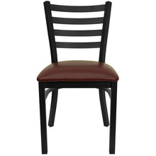 Load image into Gallery viewer, Black Ladder Back Metal Restaurant Chair - Burgundy Vinyl Seat
