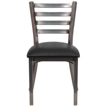 Load image into Gallery viewer, Clear Coated Ladder Back Metal Restaurant Chair - Black Vinyl Seat
