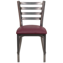 Load image into Gallery viewer, Clear Coated Ladder Back Metal Restaurant Chair - Burgundy Vinyl Seat
