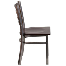 Load image into Gallery viewer, Clear Coated Ladder Back Metal Restaurant Chair - Walnut Wood Seat
