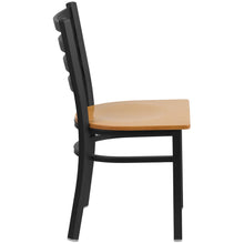 Load image into Gallery viewer, Black Ladder Back Metal Restaurant Chair - Natural Wood Seat
