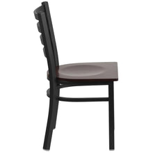 Load image into Gallery viewer, Black Ladder Back Metal Restaurant Chair - Walnut Wood Seat
