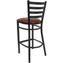 Load image into Gallery viewer, Black Ladder Back Metal Restaurant Barstool - Burgundy Vinyl Seat
