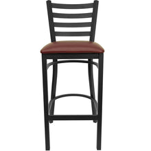 Load image into Gallery viewer, Black Ladder Back Metal Restaurant Barstool - Burgundy Vinyl Seat
