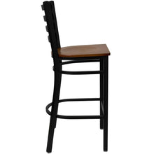 Load image into Gallery viewer, Black Ladder Back Metal Restaurant Barstool - Cherry Wood Seat
