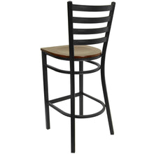 Load image into Gallery viewer, Black Ladder Back Metal Restaurant Barstool - Mahogany Wood Seat
