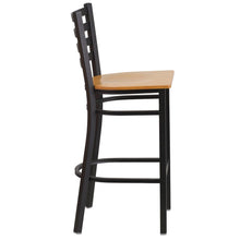 Load image into Gallery viewer, Black Ladder Back Metal Restaurant Barstool - Natural Wood Seat
