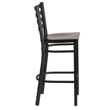 Load image into Gallery viewer, Black Ladder Back Metal Restaurant Barstool - Walnut Wood Seat
