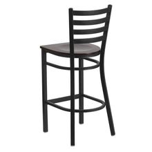 Load image into Gallery viewer, Black Ladder Back Metal Restaurant Barstool - Walnut Wood Seat
