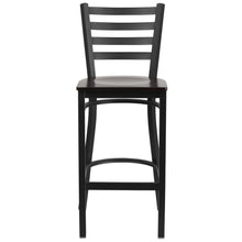 Load image into Gallery viewer, Black Ladder Back Metal Restaurant Barstool - Walnut Wood Seat
