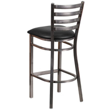 Load image into Gallery viewer, Clear Coated Ladder Back Metal Restaurant Barstool - Black Vinyl Seat
