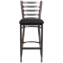 Load image into Gallery viewer, Clear Coated Ladder Back Metal Restaurant Barstool - Black Vinyl Seat
