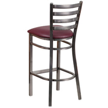 Load image into Gallery viewer, Clear Coated Ladder Back Metal Restaurant Barstool - Burgundy Vinyl Seat
