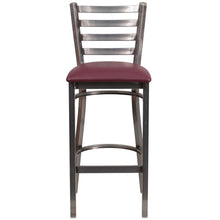 Load image into Gallery viewer, Clear Coated Ladder Back Metal Restaurant Barstool - Burgundy Vinyl Seat

