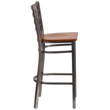 Load image into Gallery viewer, Clear Coated Ladder Back Metal Restaurant Barstool - Cherry Wood Seat
